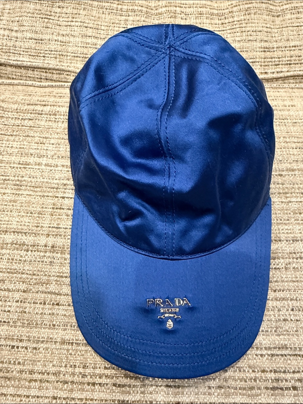 Prada Viscose and Silk Royal Blue Baseball Cap with Metal Logo Sz M